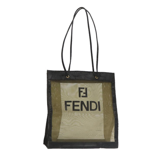 FENDI Tote Bag Nylon Leather Khaki Black Goldti2229