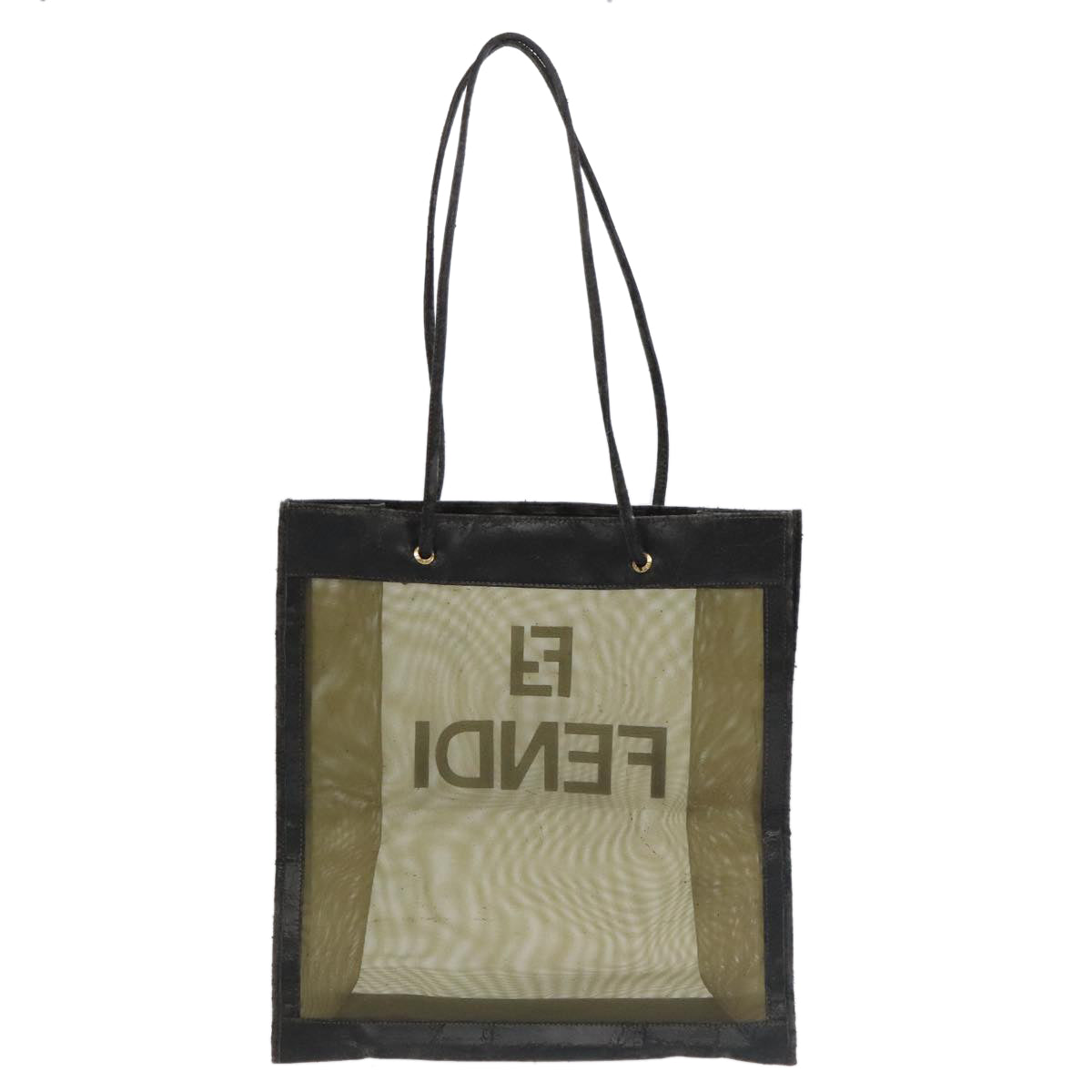 FENDI Tote Bag Nylon Leather Khaki Black Goldti2229