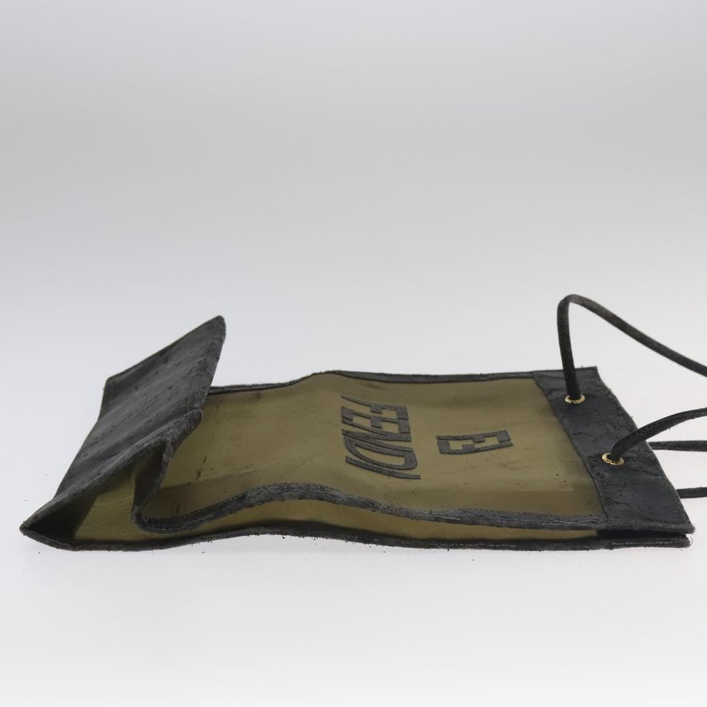 FENDI Tote Bag Nylon Leather Khaki Black Goldti2229