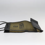 FENDI Tote Bag Nylon Leather Khaki Black Goldti2229
