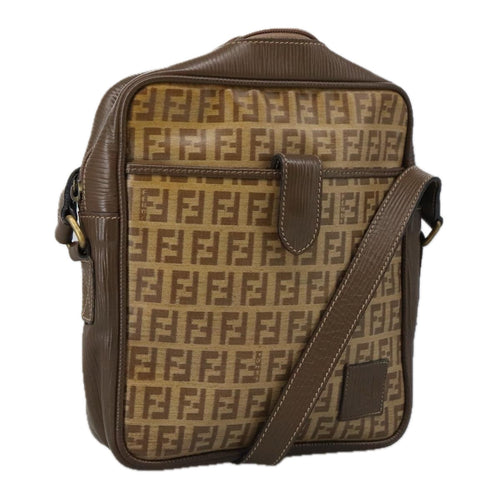 FENDI Zucchino Canvas Shoulder Bag Coated Canvas Brownti2297