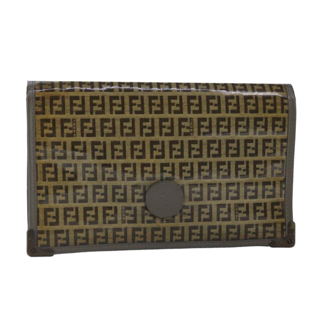 FENDI Zucchino Canvas Clutch Bag Coated Canvas Brownti2310