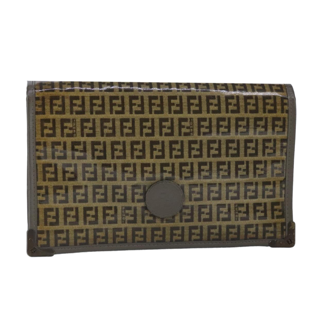 FENDI Zucchino Canvas Clutch Bag Coated Canvas Brownti2310