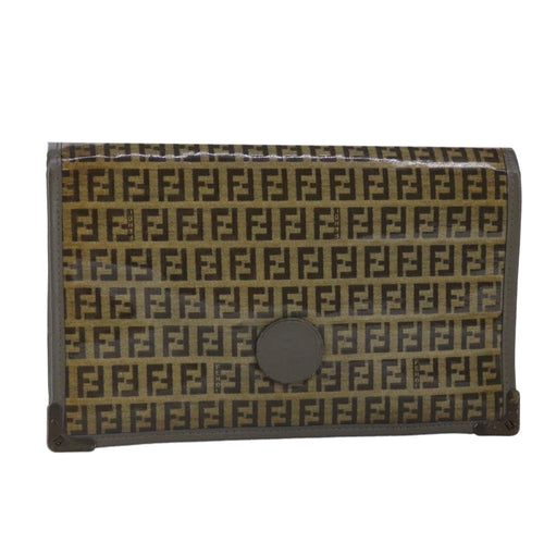 FENDI Zucchino Canvas Clutch Bag Coated Canvas Brownti2310