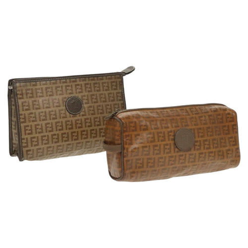 FENDI Zucchino Canvas Clutch Bag Coated Canvas 2Set Brownti2312