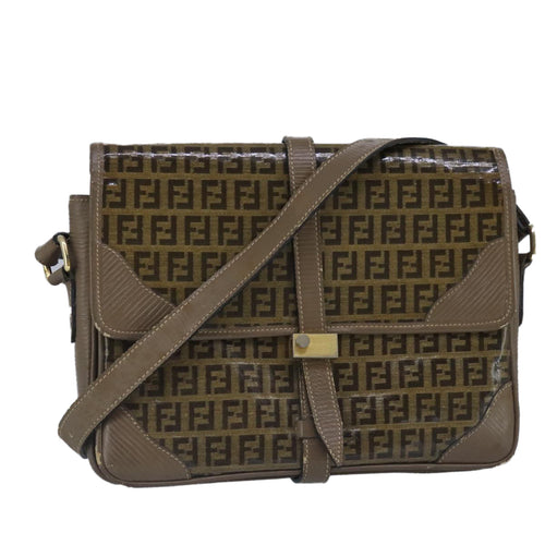 FENDI Zucchino Canvas Shoulder Bag Coated Canvas Brownti2323