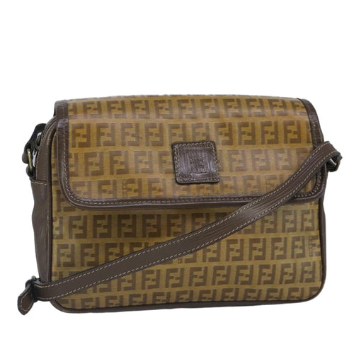 FENDI Zucchino Canvas Shoulder Bag Coated Canvas Brownti2336