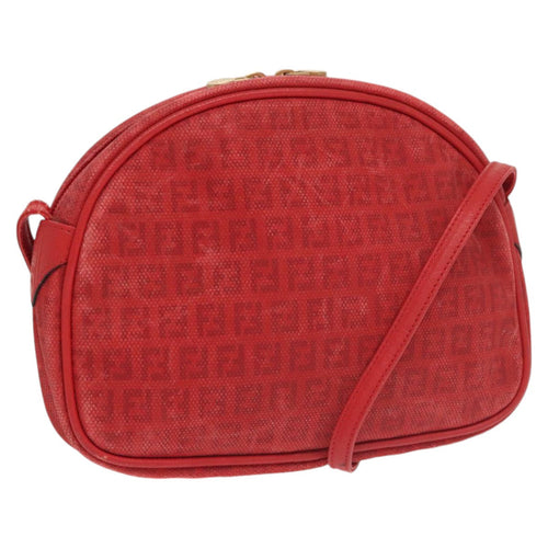 FENDI Zucchino Canvas Shoulder Bag Coated Canvas Redti2358
