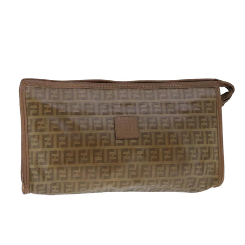 FENDI Zucchino Canvas Clutch Bag Coated Canvas Brownti2364