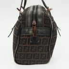FENDI Zucchino Canvas Hand Bag Canvas Brownti2386