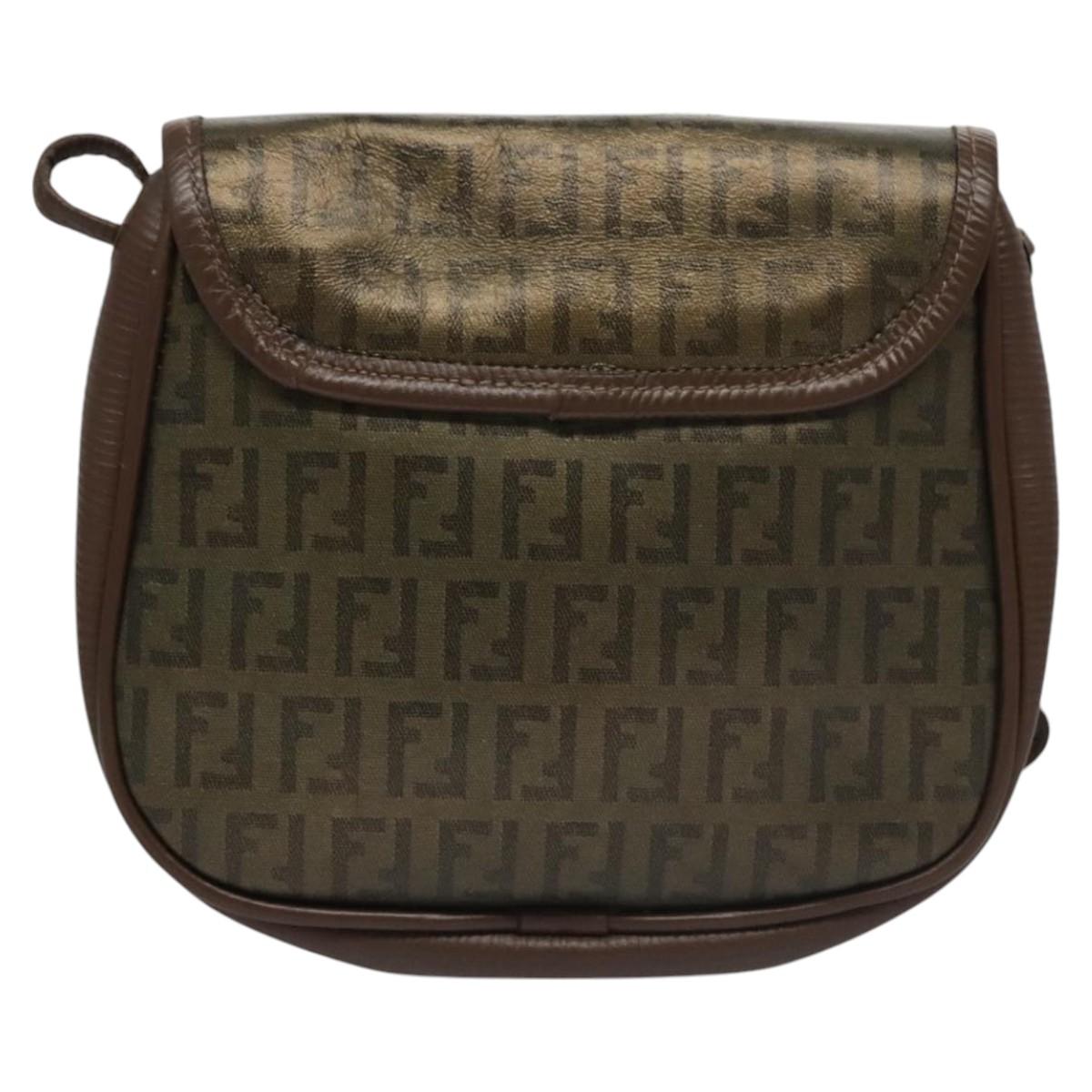 FENDI Zucchino Canvas Shoulder Bag Goldti2659