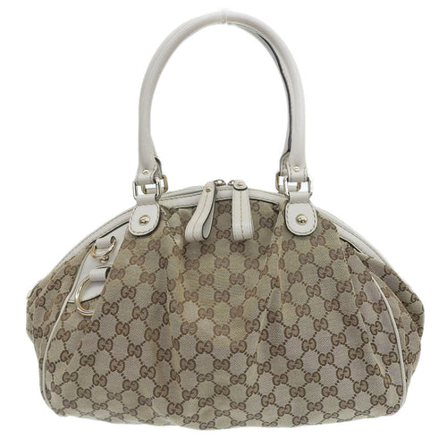 Gucci GG Canvas Leather Handbag Beige