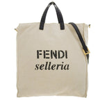Fendi Canvas 2-Way Tote Shoulder Bag Beige