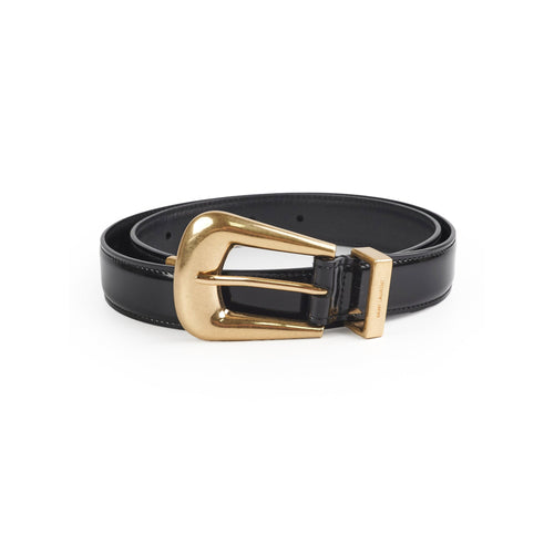 Saint Laurent Folk Buckle Belt In Brushed Leather