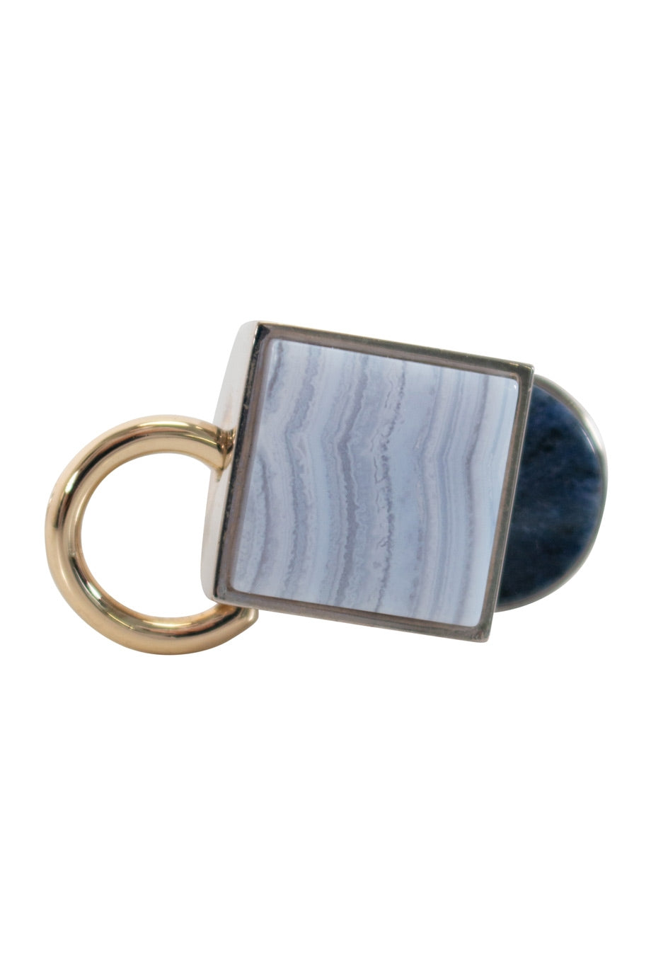 CHRISTIAN DIOR Stones embellished chunky geometric ring set [pink and white, light blue and dark blue]