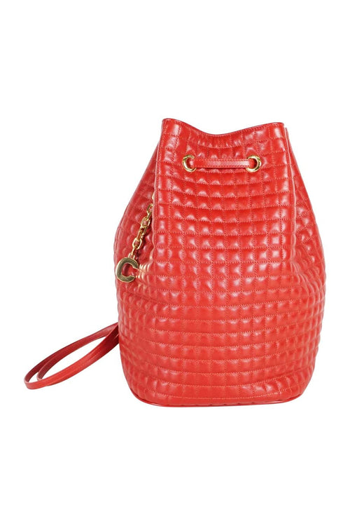 CELINE small C Charm Bucket in red quilted calfskin
