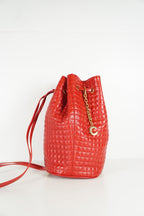 CELINE small C Charm Bucket in red quilted calfskin