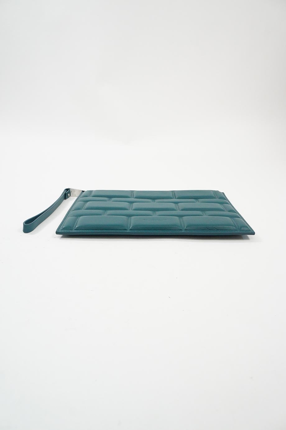 BOTTEGA VENETA Dark Green Grid Zipped Clutch Bag