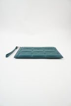 BOTTEGA VENETA Dark Green Grid Zipped Clutch Bag