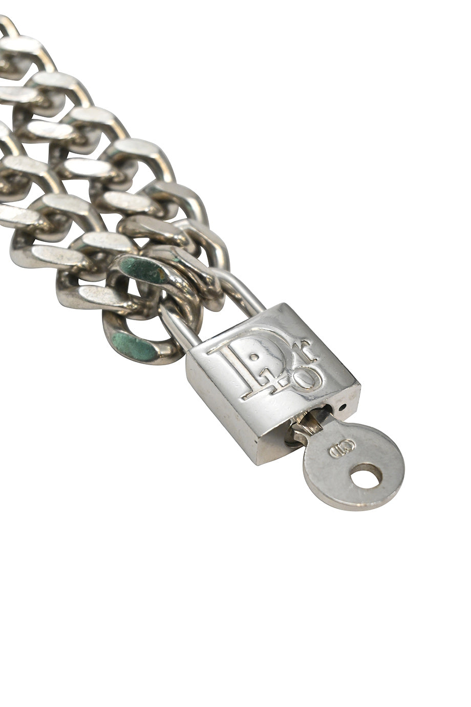 CHRISTIAN DIOR Sterling silver logo-embossed padlock chainlink necklace
