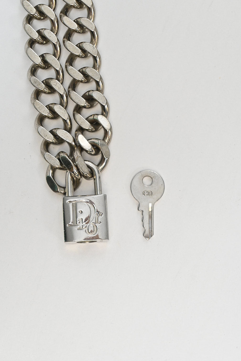 CHRISTIAN DIOR Sterling silver logo-embossed padlock chainlink necklace