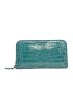BOTTEGA VENETA Teal crocodile skin continental zip wallet