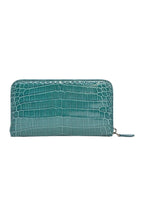 BOTTEGA VENETA Teal crocodile skin continental zip wallet