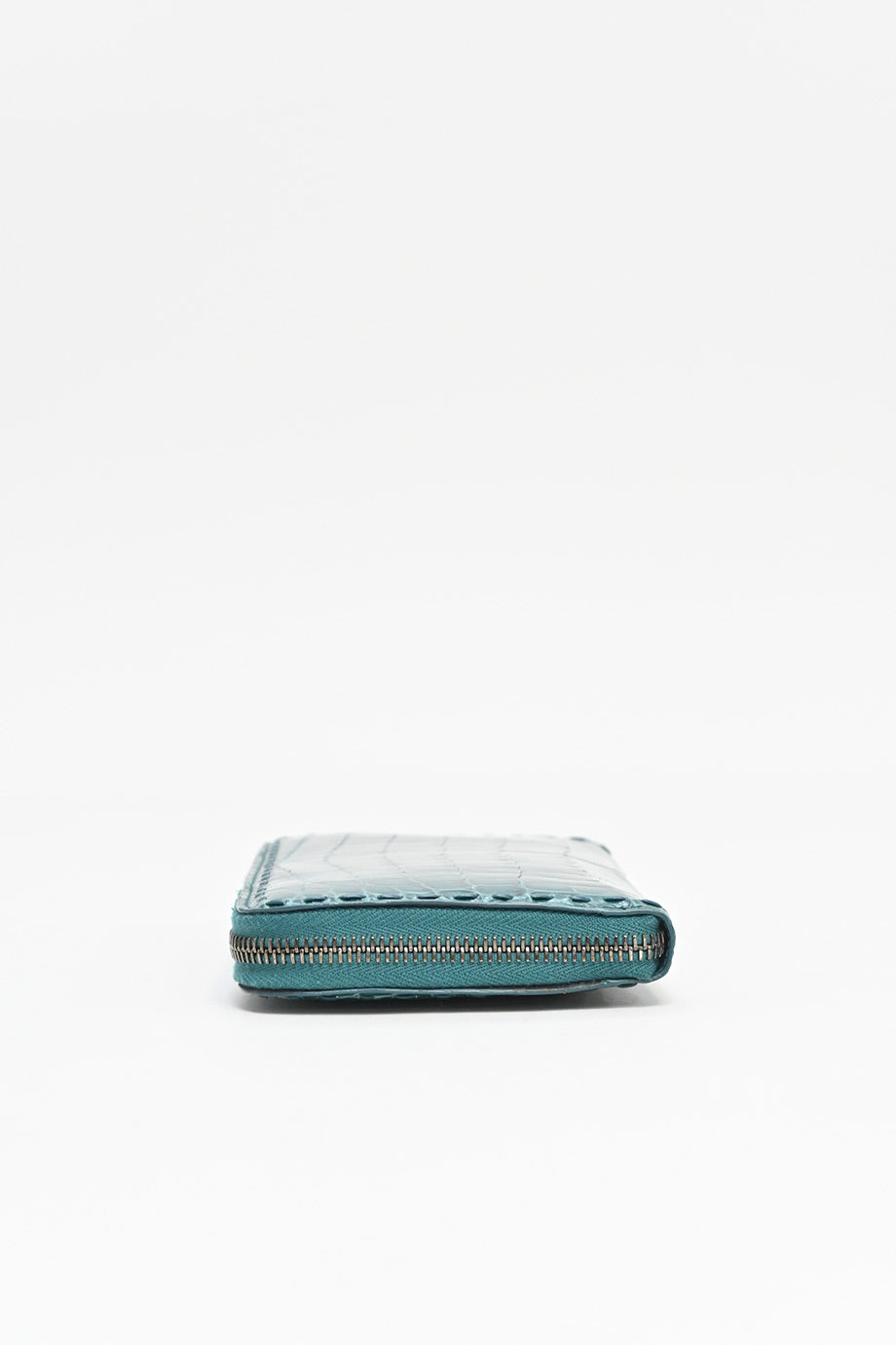 BOTTEGA VENETA Teal crocodile skin continental zip wallet