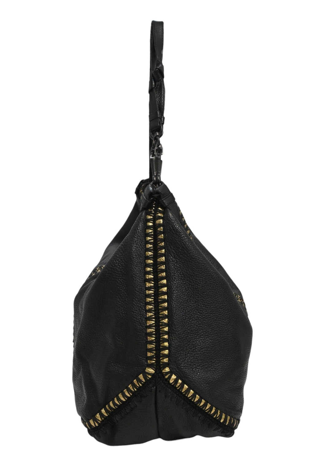 BOTTEGA VENETA Black and gold foiled leather Oro Cervo Ucinetto two-way hobo bag with detachable shoulder strap