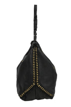 BOTTEGA VENETA Black and gold foiled leather Oro Cervo Ucinetto two-way hobo bag with detachable shoulder strap