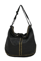 BOTTEGA VENETA Black and gold foiled leather Oro Cervo Ucinetto two-way hobo bag with detachable shoulder strap