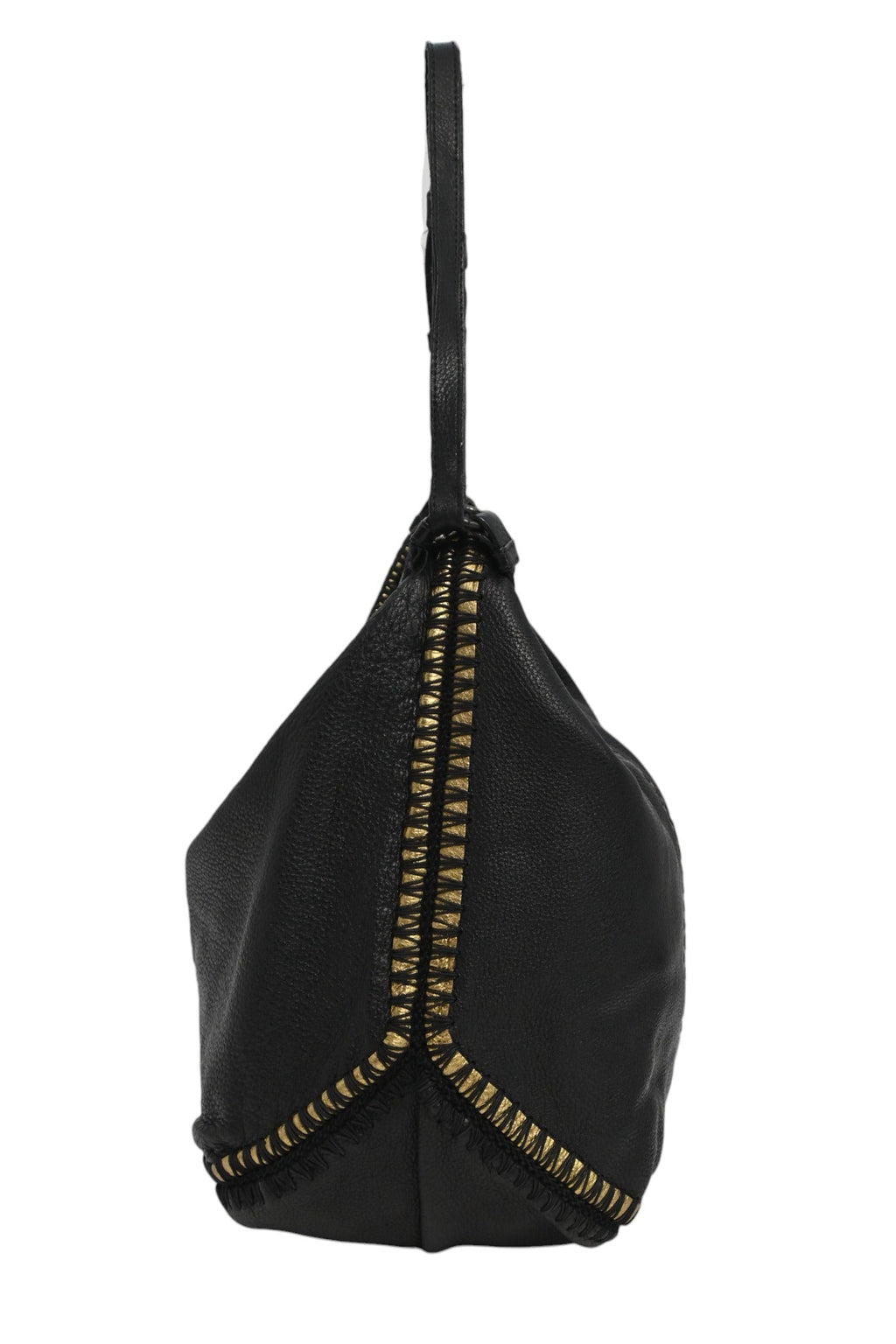 BOTTEGA VENETA Black and gold foiled leather Oro Cervo Ucinetto two-way hobo bag with detachable shoulder strap