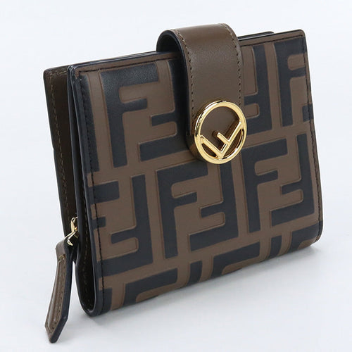 FENDI 8M0386 AAFM F13VK Bi-fold wallet F is Fendi Zucca Continental leather Brown Women