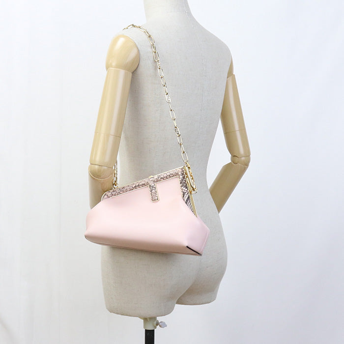 FENDI 8BP129 AKKU Fendi First Small ChainShoulder Bag  leather pink Women