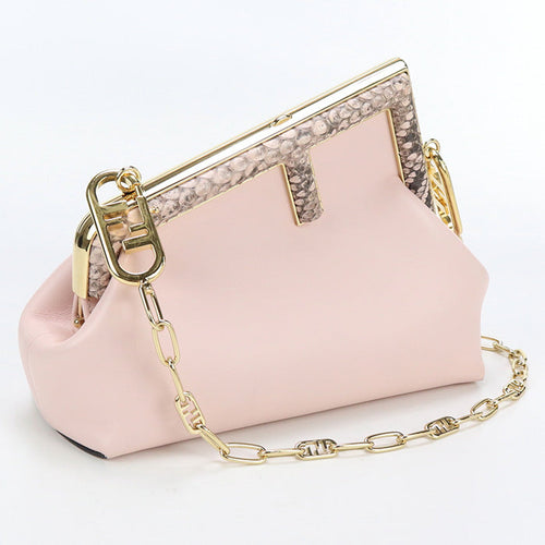 FENDI 8BP129 AKKU Fendi First Small ChainShoulder Bag  leather pink Women