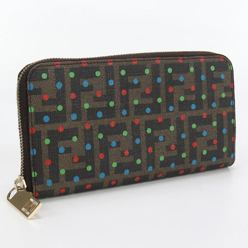 FENDI 8M0024 Long Wallet Zucca x Dot Pattern Zipper Wallet Purse PVC Brown Women