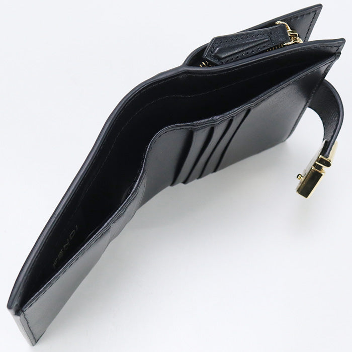 FENDI 8M0386 ALWA Bi-fold wallet FF Diamond Compact wallet Calf leather black Women