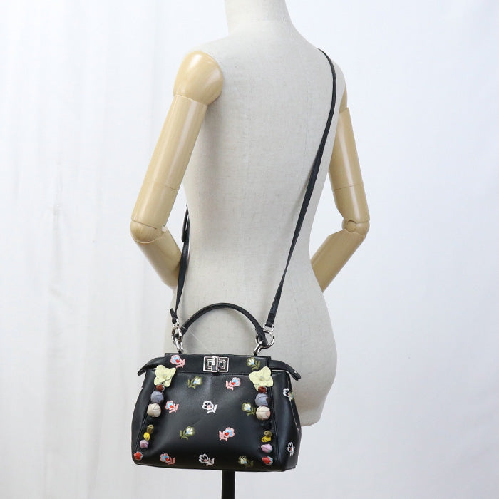 FENDI 8BN244 9GL Selleria Bag Peek-a-boo mini Handbag leather  black Women