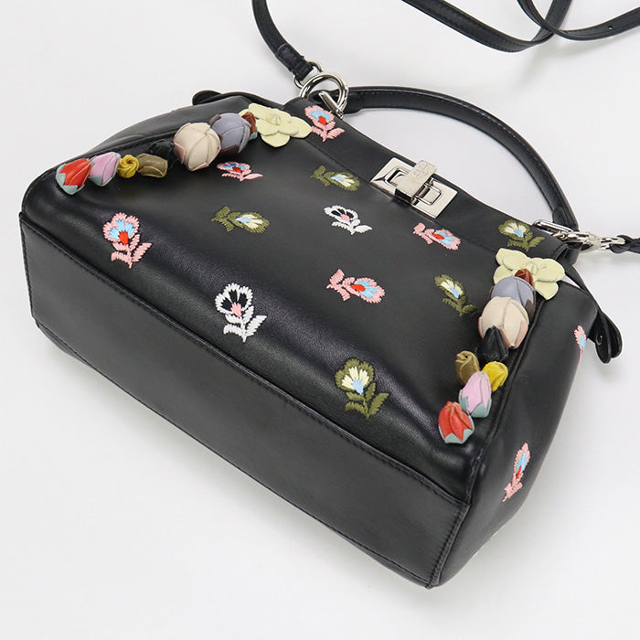 FENDI 8BN244 9GL Selleria Bag Peek-a-boo mini Handbag leather  black Women