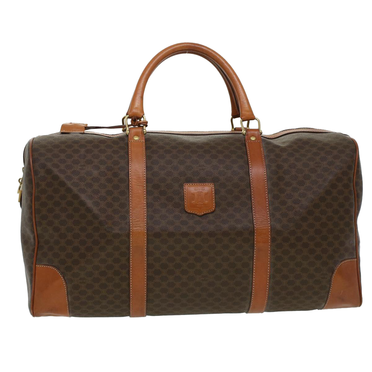 CELINE Macadam Canvas Boston Bag PVC Leather Brown  uy133