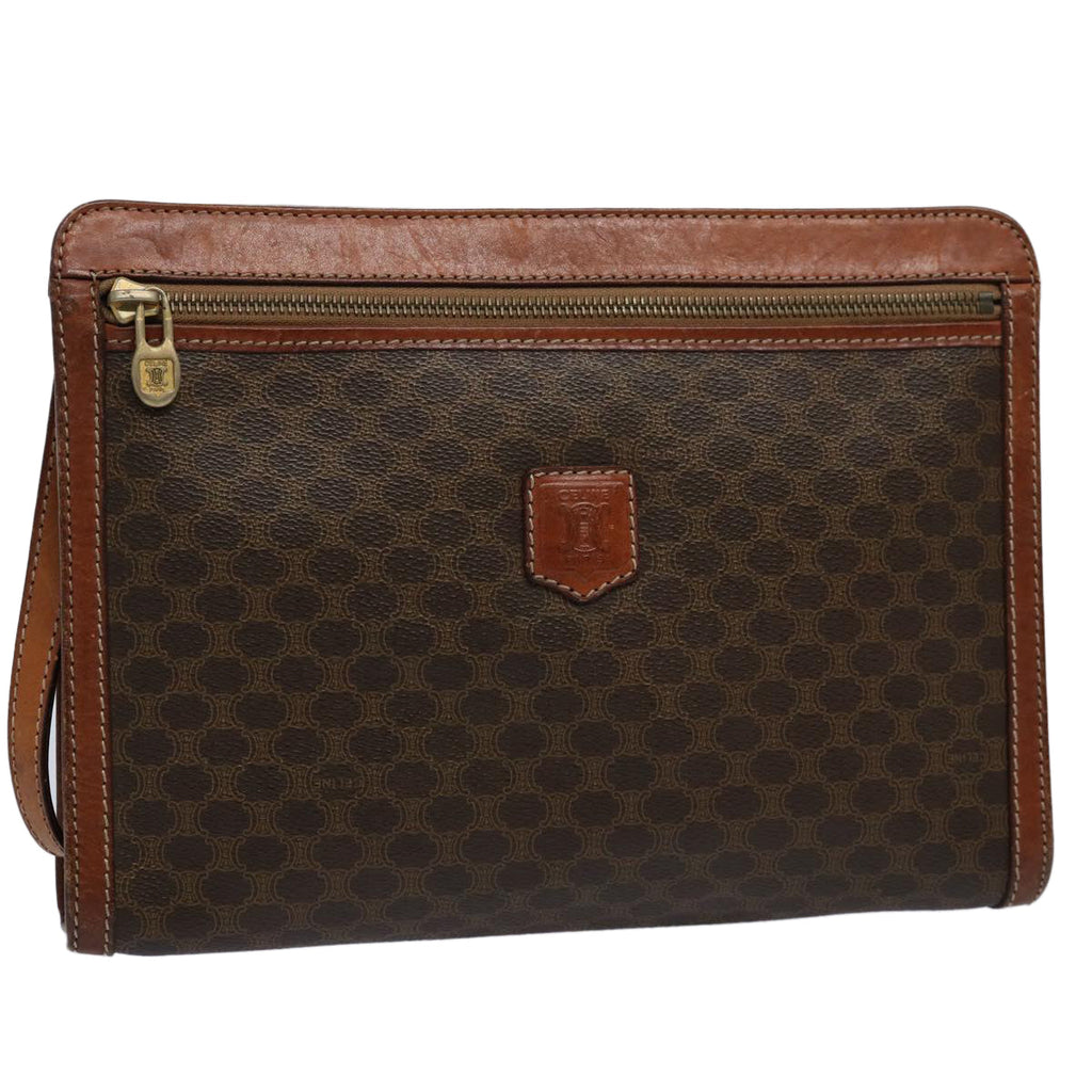 CELINE Macadam Canvas Clutch Bag PVC Leather Brown  uy149