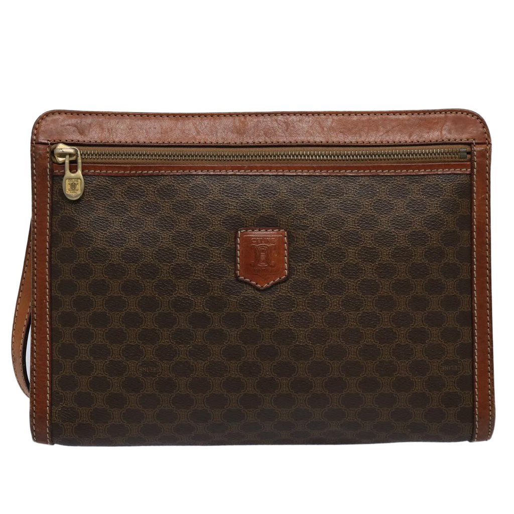 CELINE Macadam Canvas Clutch Bag PVC Leather Brown  uy149