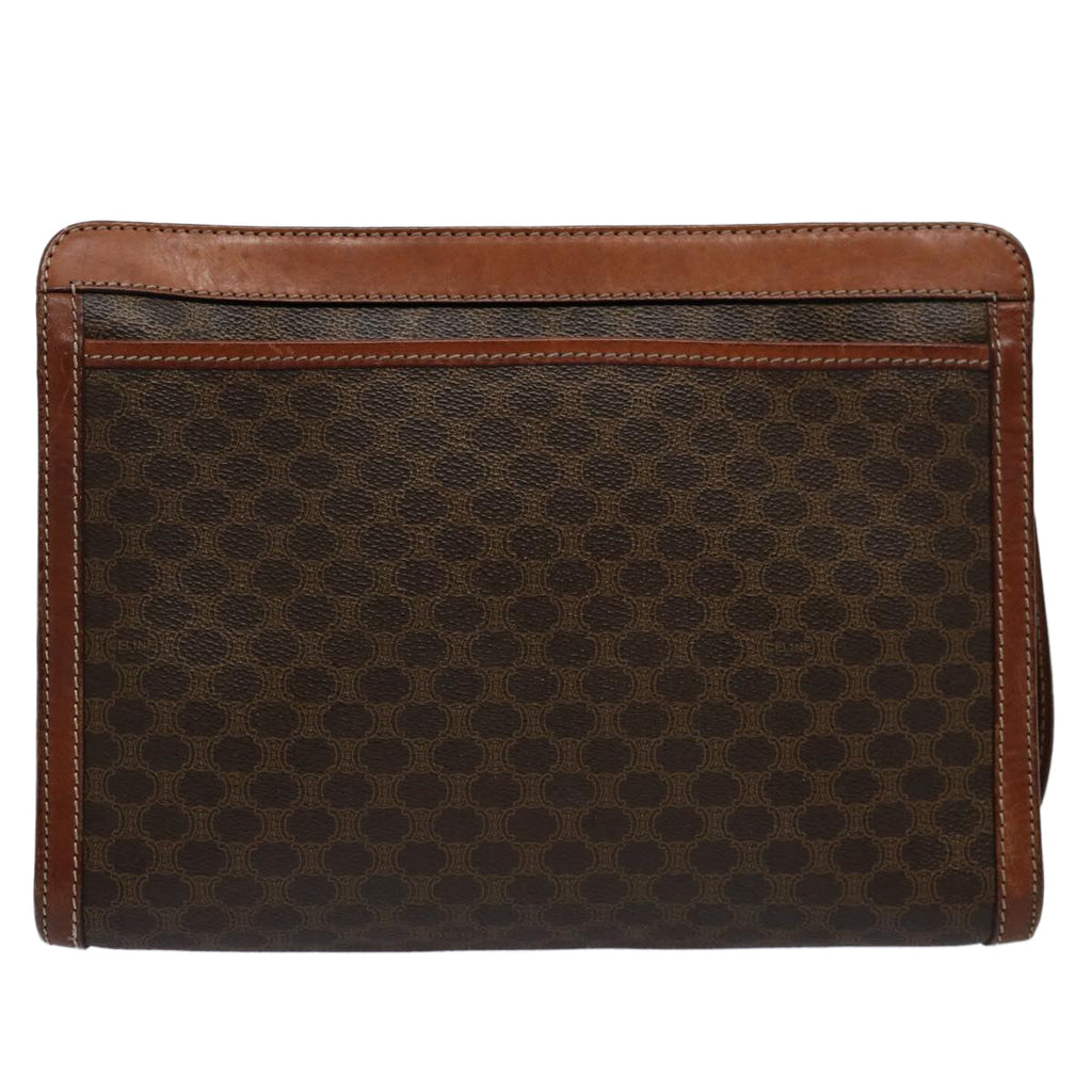 CELINE Macadam Canvas Clutch Bag PVC Leather Brown  uy149