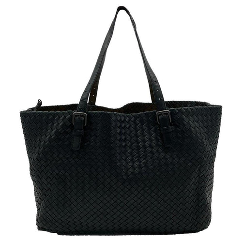 BOTTEGA VENETA Black Woven Leather Shoulder Bag Tote