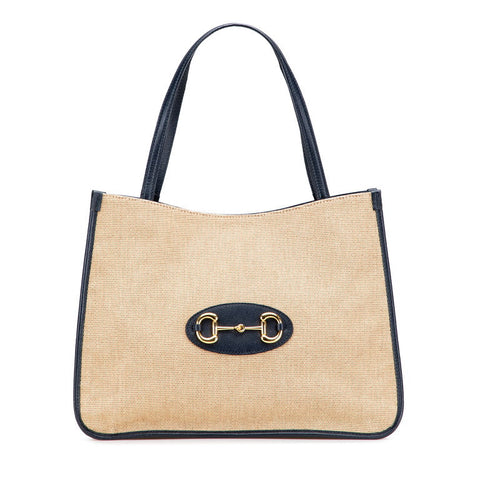 Gucci Horsebit Canvas Leather Tote Bag