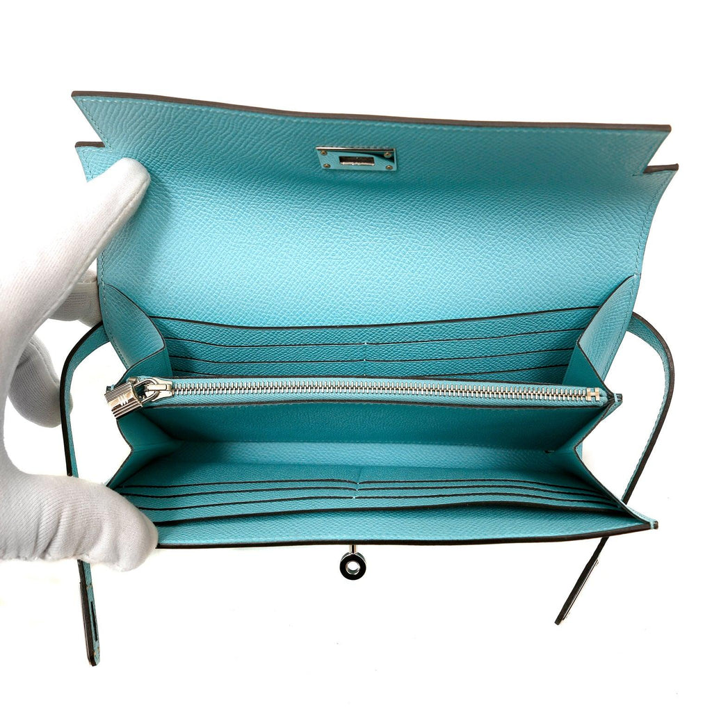 Hermes Robin's Egg Blue Epsom Kelly Wallet with Palladium Hardware