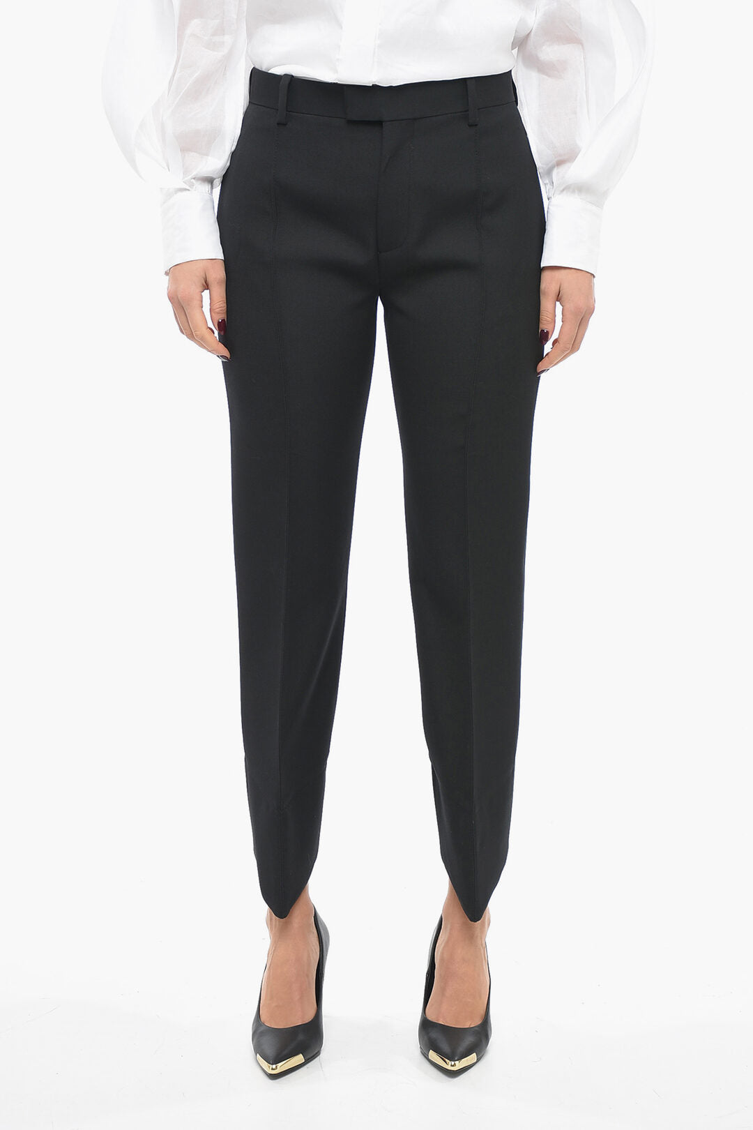 Bottega Veneta Wool Front-pleated Pants with Curved Design