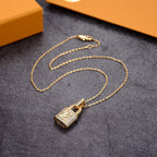 Louis Vuitton LOCK GOLD DIAMOND PENDANT NECKLACE
