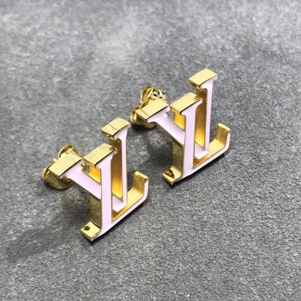 Louis Vuitton LOGO PINK AND BLACK GOLD STUD EARRINGS