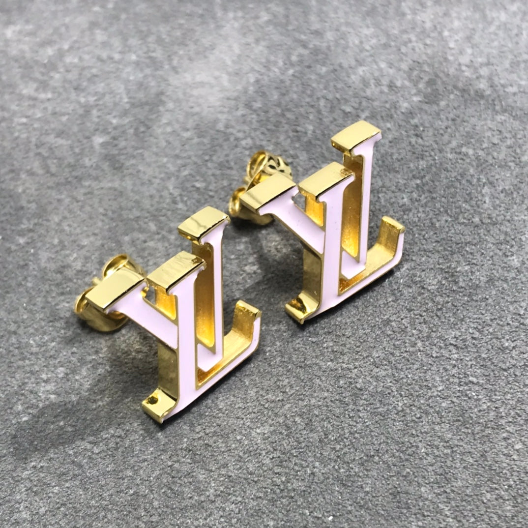 Louis Vuitton LOGO PINK AND BLACK GOLD STUD EARRINGS